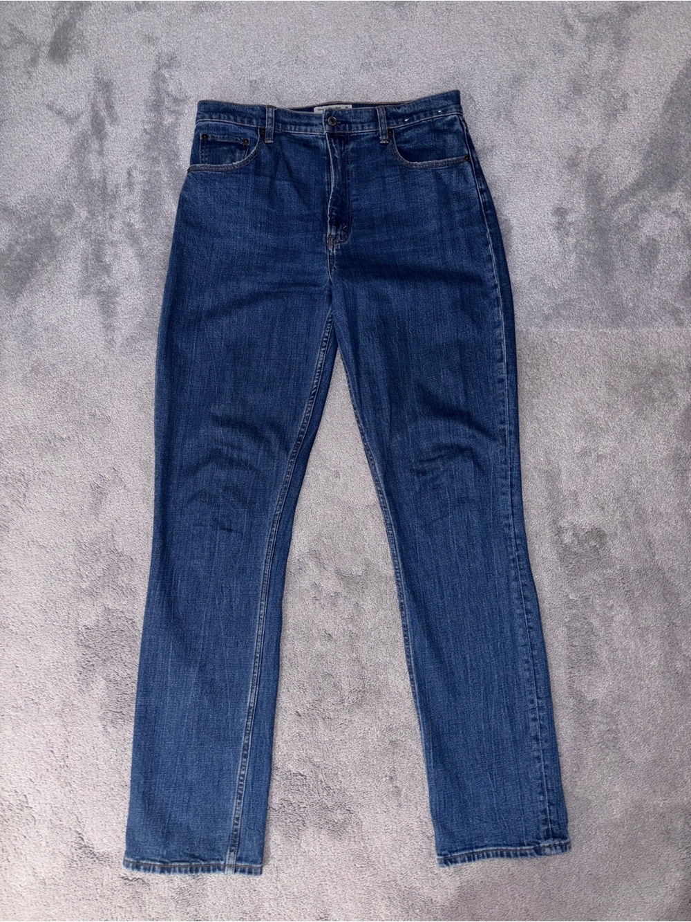 Abercrombie & Fitch Slim Straight UltraHigh-Rise Jeans in Dark Blue
